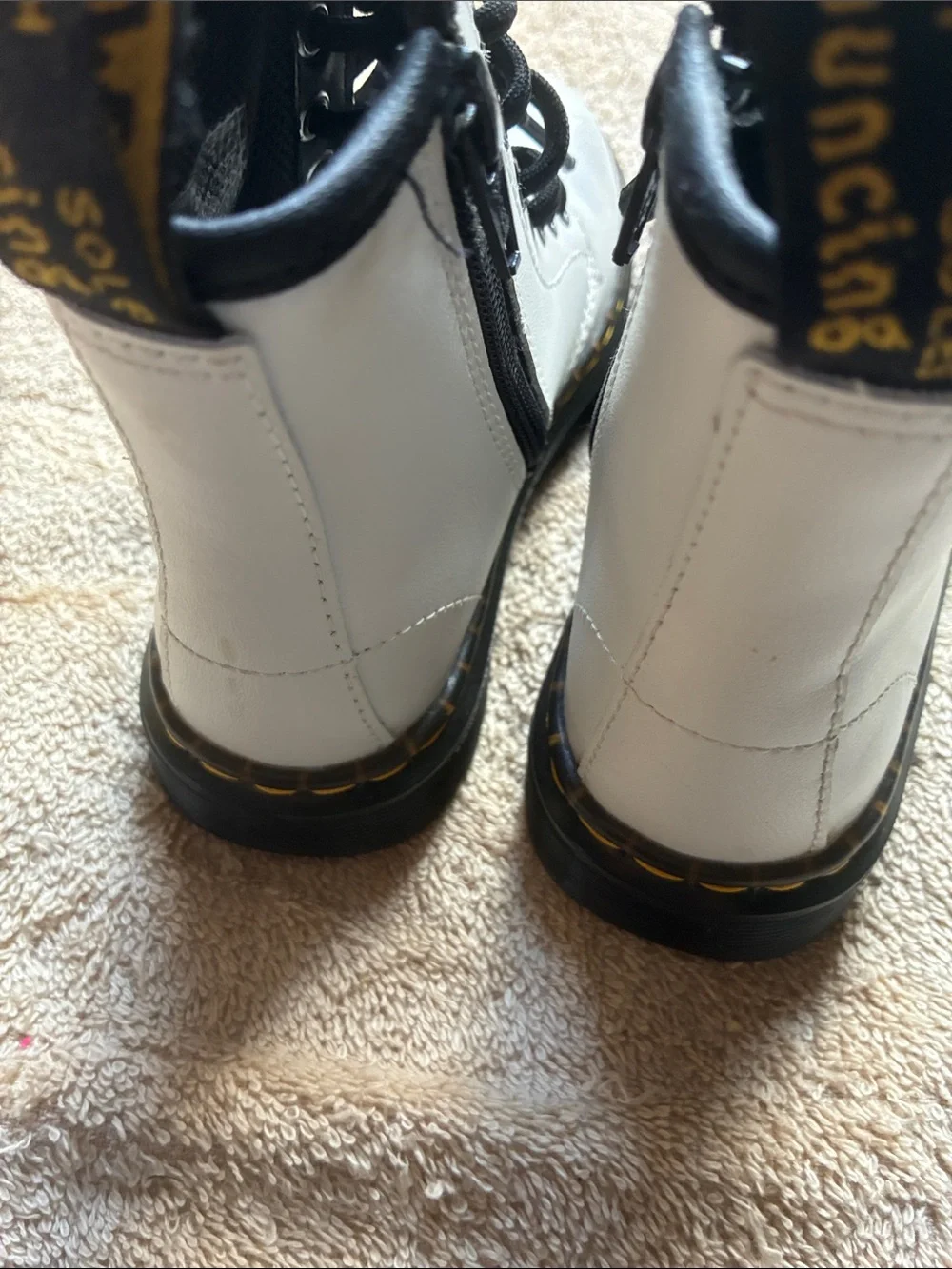 Dr. Martens 11 Kids White Lace-Up Combat Boots with Black Accents